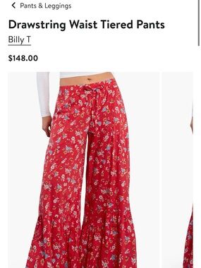Red Floral Drawstring Waist Tiered Pants small never worn